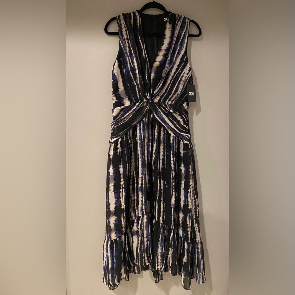 DKNY Black and Blue Patterned Dress